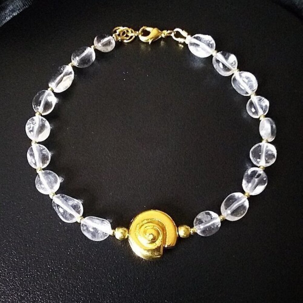 Clear Quartz Bracelet | Gold Shell Charm | Handmade Winter Holiday Gift Jewelry